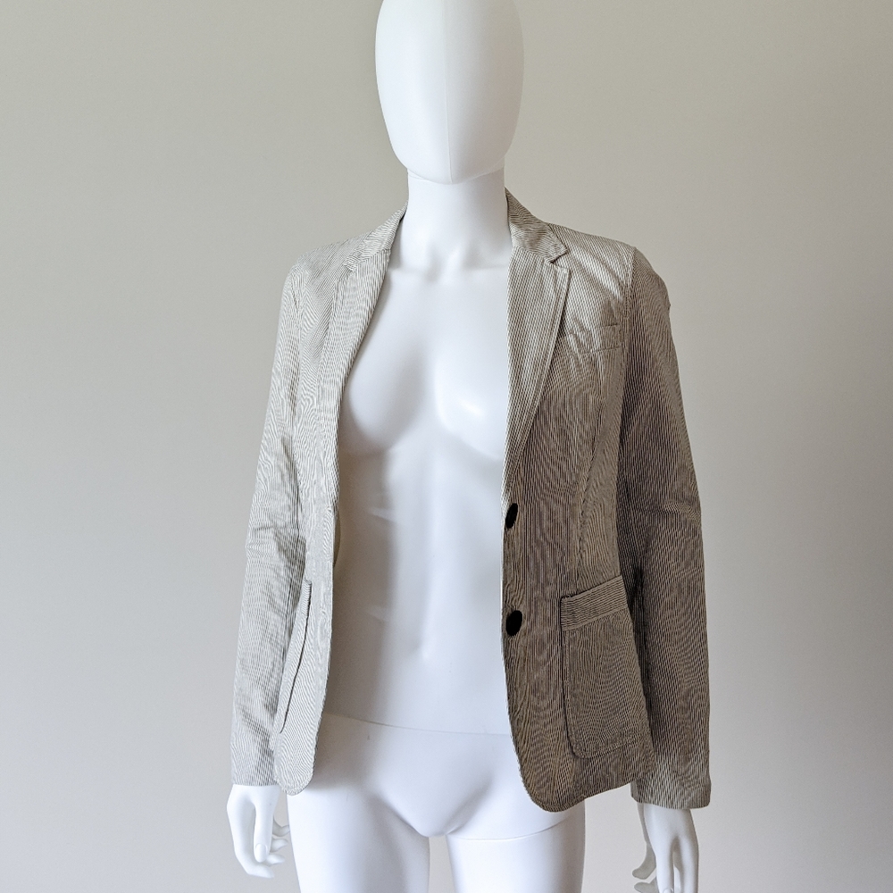 J Crew Striped Linen Blazer Ruched Back - Picture 2 of 6